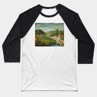 Pastoral Landscape with Stream, Fisherman and Strollers by Henri Rousseau Baseball T-Shirt